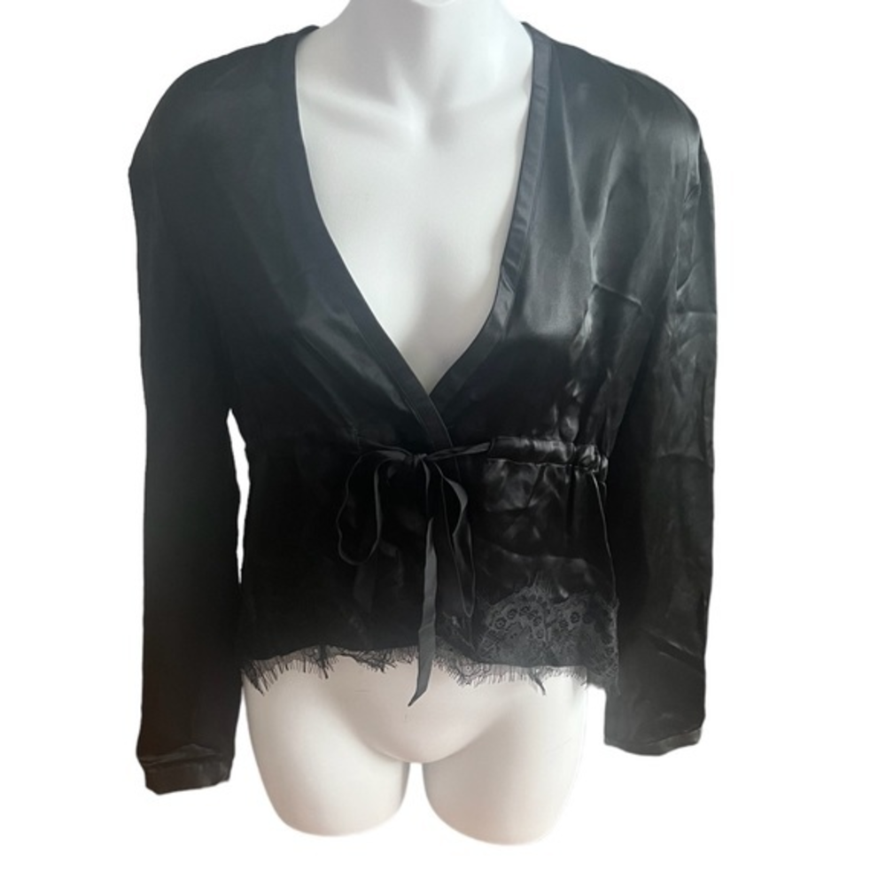 Rag & Bone NWT Black Silk Tomlin Blouse XS tie closure urban chic